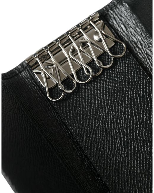 Dolce & Gabbana Black Calf Leather Logo Plaque Trifold Keyring Key Holder for men