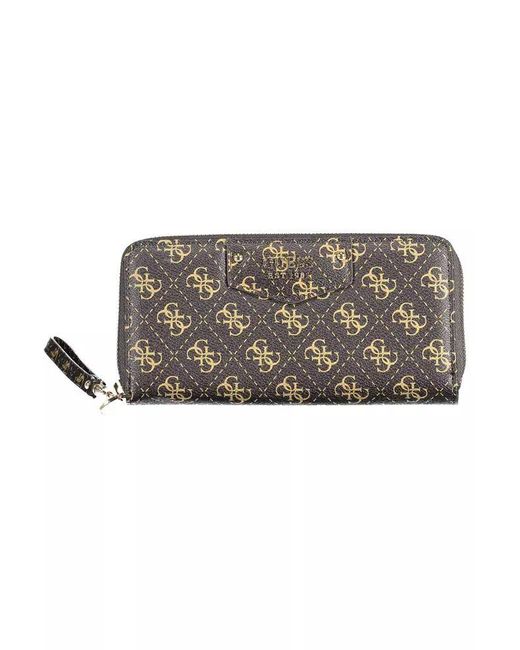 Guess Multicolor Chic Brown Zip Wallet With Contrasting Details