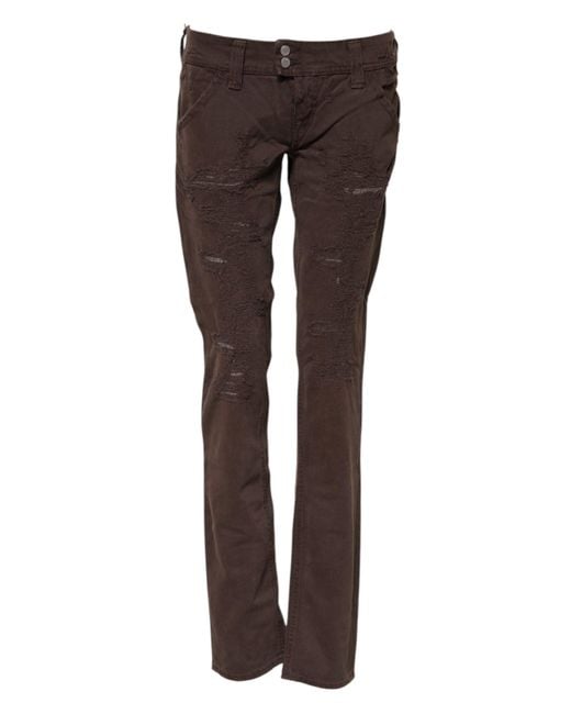 CYCLE Brown Cotton Low Waist Skinny Casual Jeans