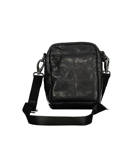 Aeronautica Militare Black Sleek Leather Shoulder Bag for men
