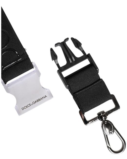 Dolce & Gabbana Black Stretch Polyester Rubberised Dg Logo Keychain for men