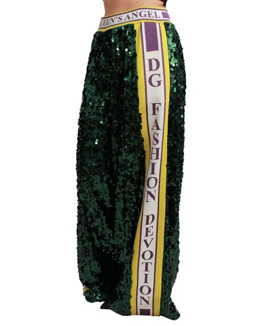 Dolce & Gabbana Green Sequin Trousers Queens Angel Pants