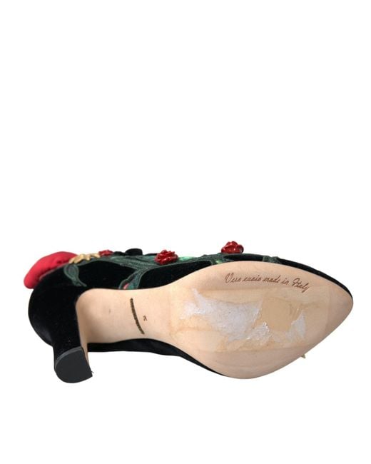 Dolce & Gabbana Multicolor Roses Crystal Brooch Mary Jane Shoes