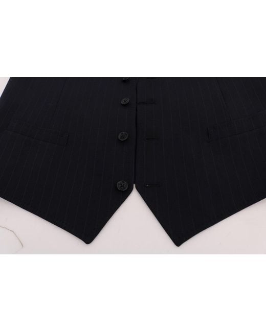Dolce & Gabbana Black Elegant Striped Wool Blend Waistcoat Vest for men