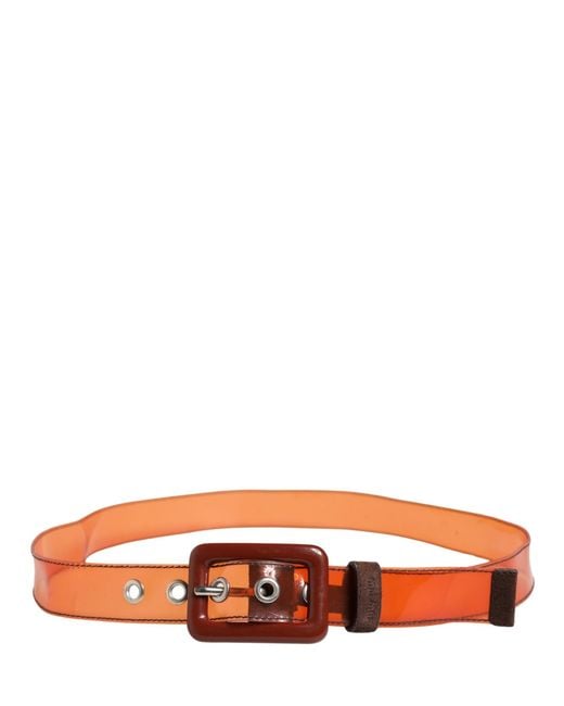 Miu Miu Red Orange Pvc Waist Cintura Square Buckle Belt