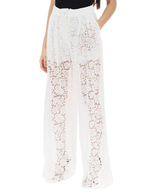 Dolce & Gabbana White Pajama Pants In Cordonnet Lace