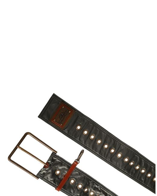 Dolce & Gabbana White Men Black Wide Leather Dg Metal Buckle Belt for men