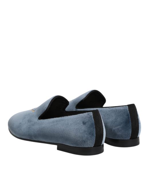 Dolce & Gabbana Blue Velvet Dg Logo Loafers Formal Shoes for men