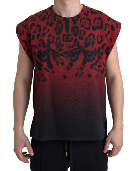Dolce & Gabbana Red Leopard Cotton Sleeveless Tank T for men