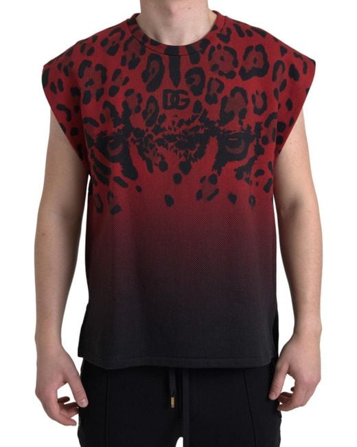 Dolce & Gabbana Red Leopard Cotton Sleeveless Tank T-Shirt for men