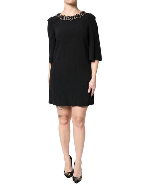 Dolce & Gabbana Black Crystal Embellished Round Neck Mini Dress for men