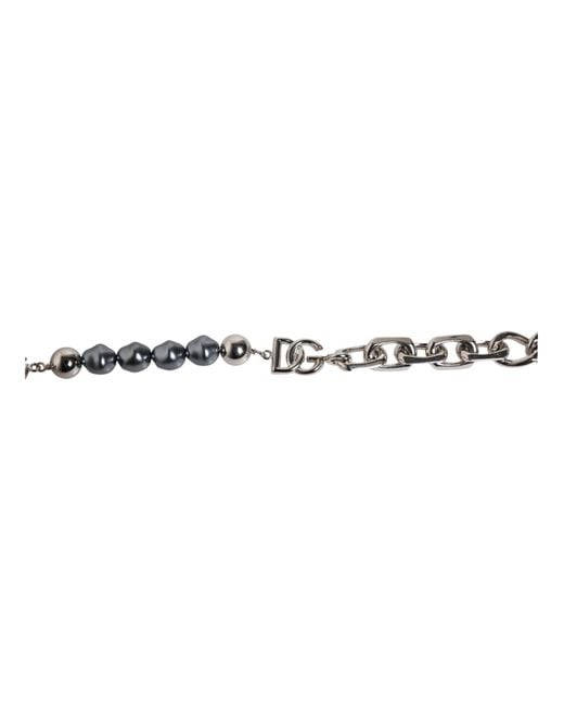 Dolce & Gabbana Metallic Tone Chain Lobster Clasp Logo Pearls Bracelet for men