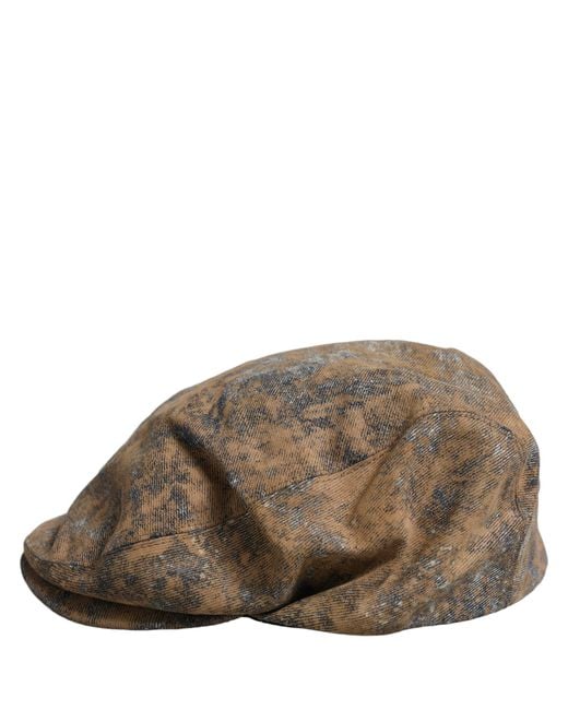 Dolce & Gabbana Black Men Brown Cotton Newsboy Capello Cabbie Hat for men