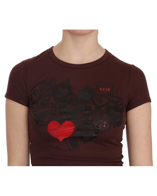Exte Brown Hearts Short Sleeve Casual T-shirt Top