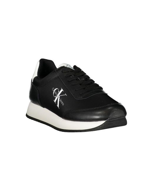 Calvin Klein Black Sleek Lace-Up Sneakers With Contrast Details