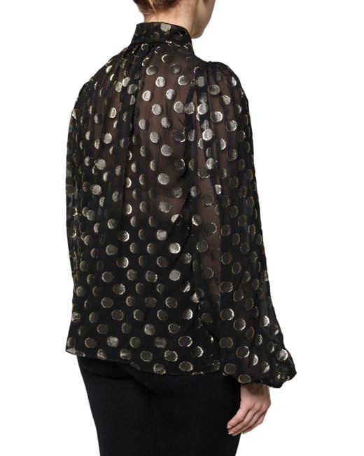 Dolce & Gabbana Black Sheer Tied Neck Polka Dots Blouse Top for men