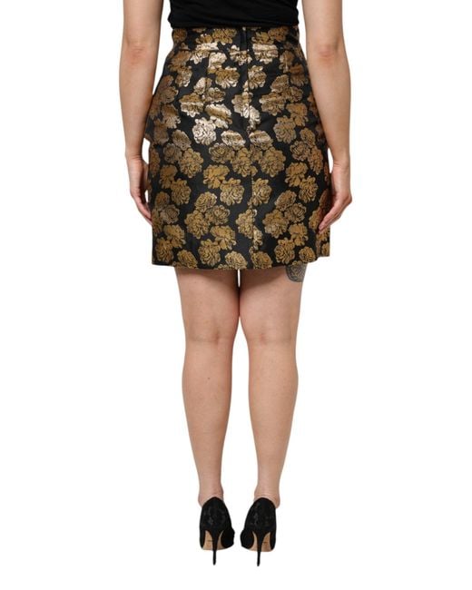 Dolce & Gabbana Black Floral Print Jacquard Mini Skirt
