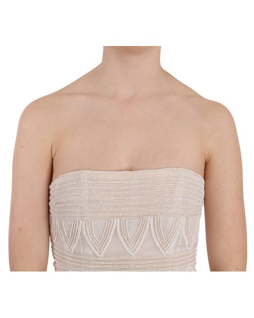 John Richmond Natural Beige Beaded Silk Short Mini Gown Dress