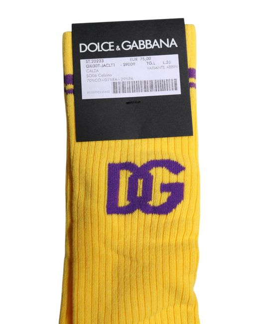 Dolce & Gabbana Yellow Cotton Dg Logo Mid Calf Socks for men