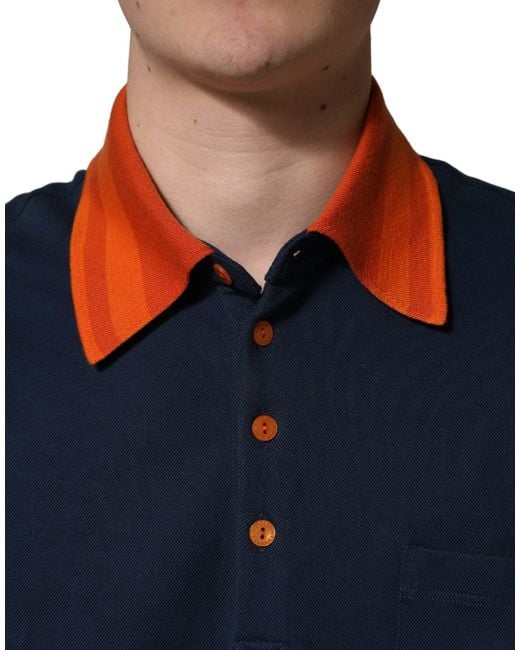 Dolce & Gabbana Navy Blue Cotton Logo Short Sleeves Men Polo T for men