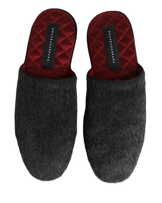 Dolce & Gabbana Multicolor Dark Grey Charcoal Wool Red Slippers Shoes for men