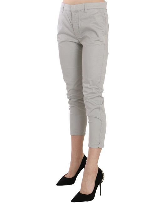 Jucca White Cotton Gray High Waist Skinny Cropped Trousers Pants