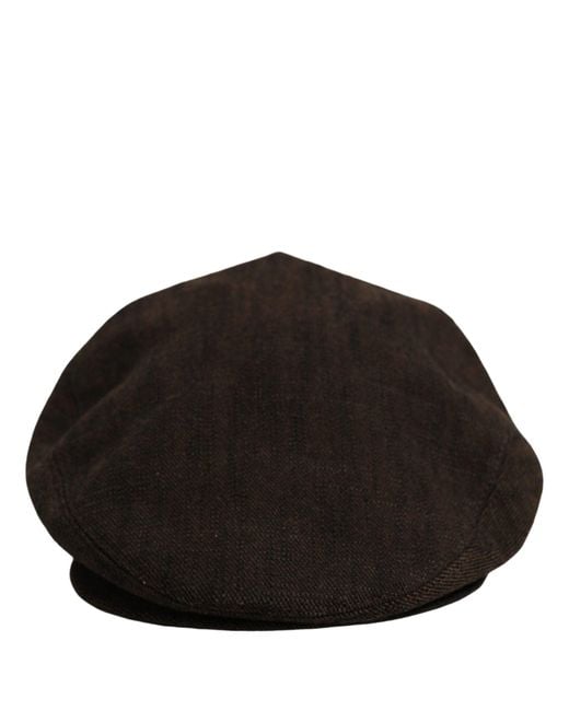 Dolce & Gabbana Black Men Brown Cotton Flat Cloth Newsboy Cap Hat for men