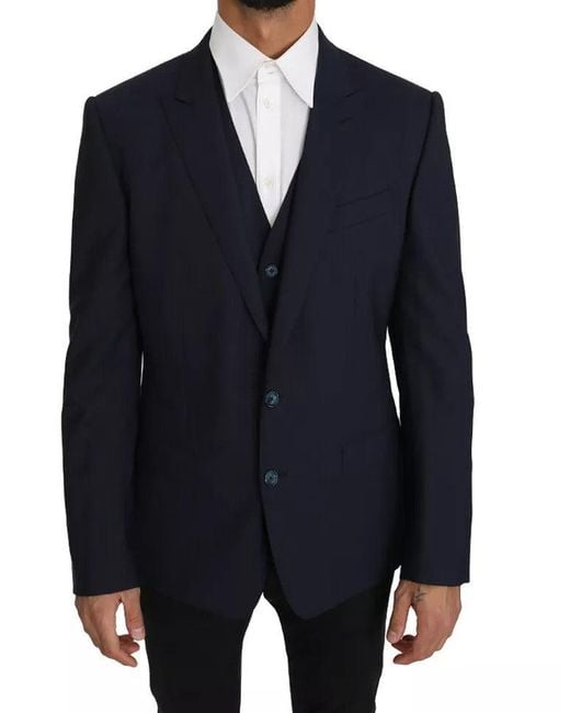 Dolce & Gabbana Blue Wool Martini Blazer Vest 2 Piece for men