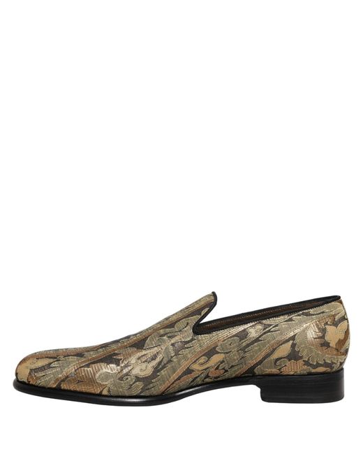Dolce & Gabbana Gray Gold Brocade Slip On Men Dress Loafers Shoes for men