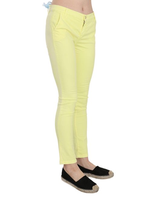 Pinko Yellow Cotton Stretch Low Waist Skinny Casual Trouser Pants