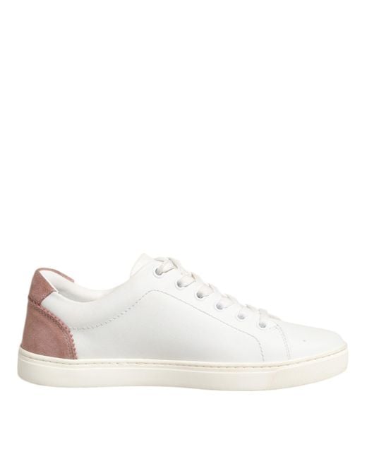 Dolce & Gabbana White Pink Leather Low Top Sneakers Shoes