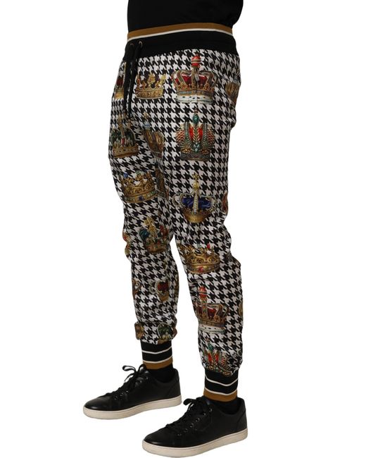 Dolce & Gabbana Black Houndstooth Crown Sweatpants Pants Polyester for men