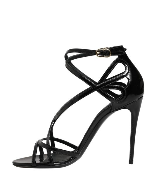 Dolce & Gabbana Black Leather Stiletto Heel Sandals Shoes
