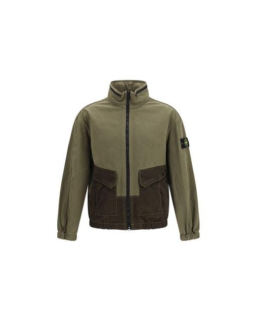 Stone Island Green Bicolor Cotton Shell Jacket for men