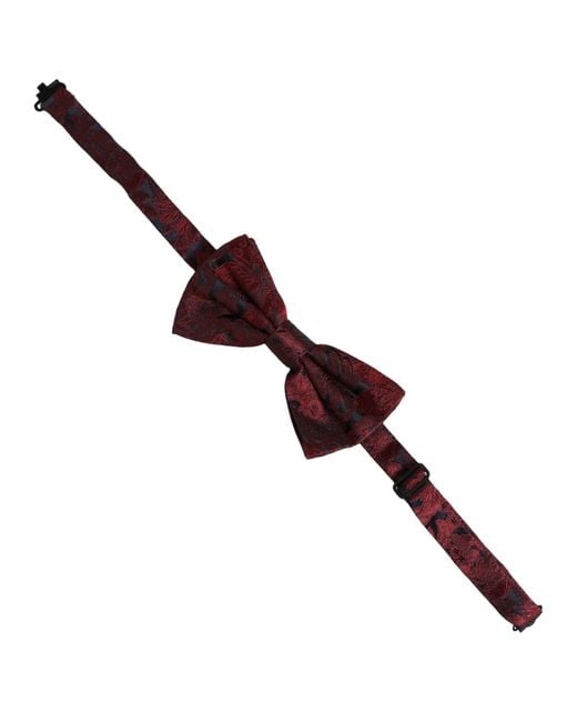Dolce & Gabbana Purple Men Maroon Paisley Silk Adjustable Neck Papillon Bow Tie for men