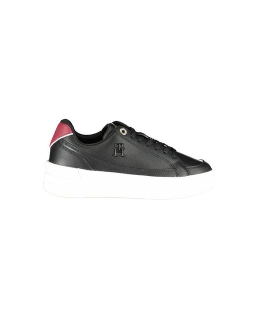 Tommy Hilfiger Black Sleek Lace-Up Sneakers With Contrast Accents