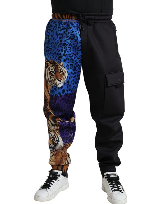 Dolce & Gabbana Blue Black Tiger Print Cargo Jogger Pants for men