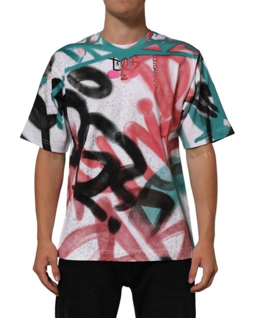Dolce & Gabbana Red Graffiti Crew Neck Short Sleeves T-Shirt Cotton for men