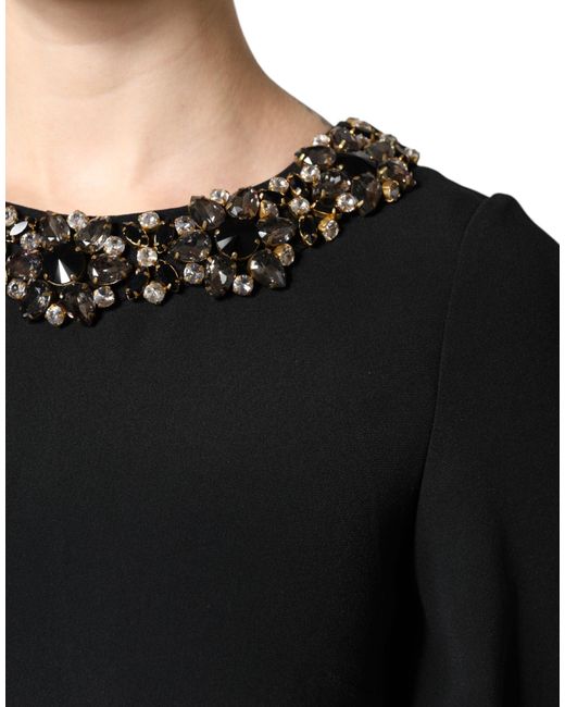 Dolce & Gabbana Black Crystal Embellished Round Neck Mini Dress for men