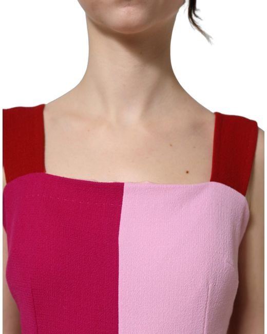Dolce & Gabbana Two Tone Pink Wool Sleeveless Midi Dress