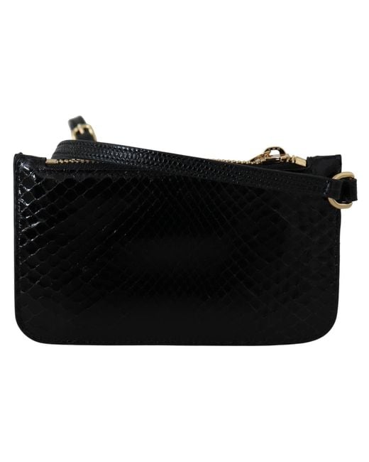 Dolce & Gabbana Black Leather Coin Purse Wristlet Mirror Agnese Wallet