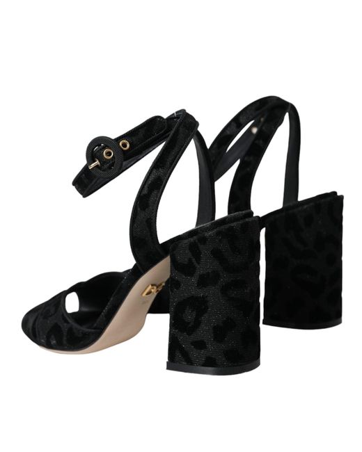 Dolce & Gabbana Black Leopard Suede Heels Sandals Shoes