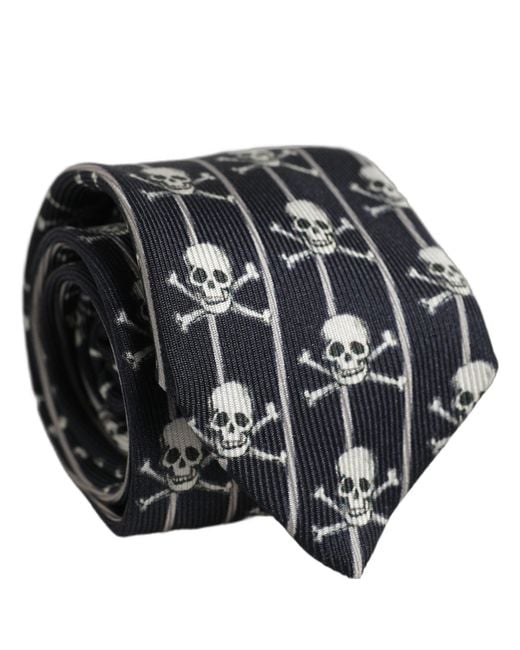 Dolce & Gabbana Men Black Silk Skull Fantasy Adjustable Tied Necktie Tie for men