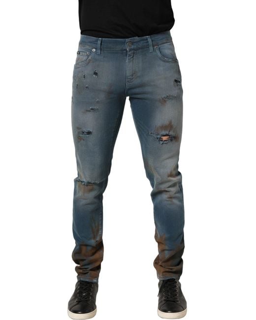 Dolce & Gabbana Blue Distressed Mid Waist Skinny Denim Jeans for men