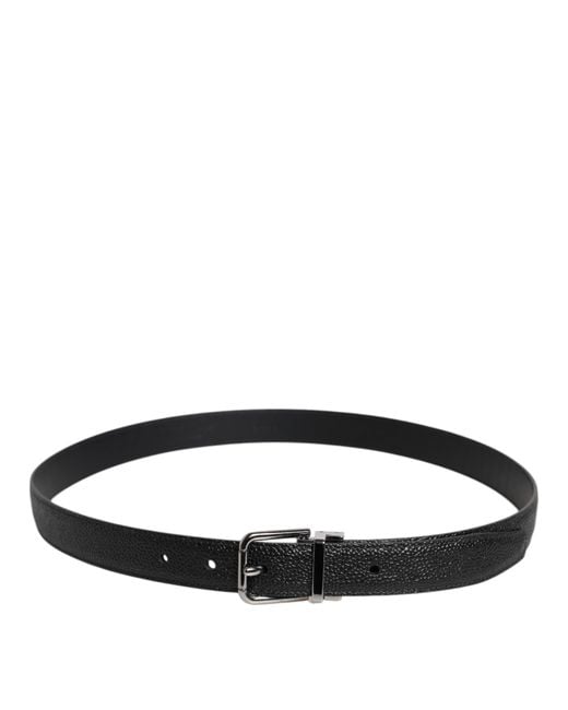 Dolce & Gabbana Black Calf Leather Classic Metal Buckle Belt for men
