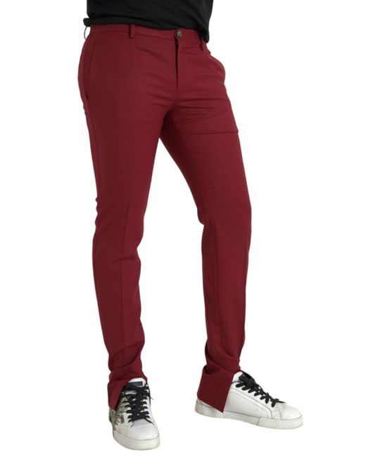 Dolce & Gabbana Red Wool Slim Fit Dress Pants for men