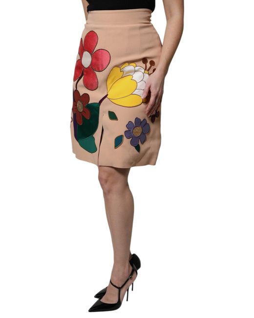 Dolce & Gabbana Black Beige Floral High Waist Pencil Cut Skirt for men