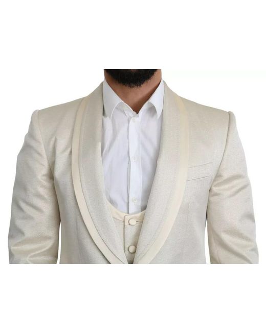 Dolce & Gabbana Natural Wool Crème 3 Piece Sicilia Shawl Suit for men
