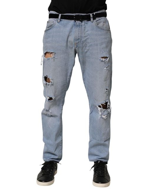 Dolce & Gabbana Blue Cotton Distressed Slim Fit Denim Jeans Co+01 Clothing for men