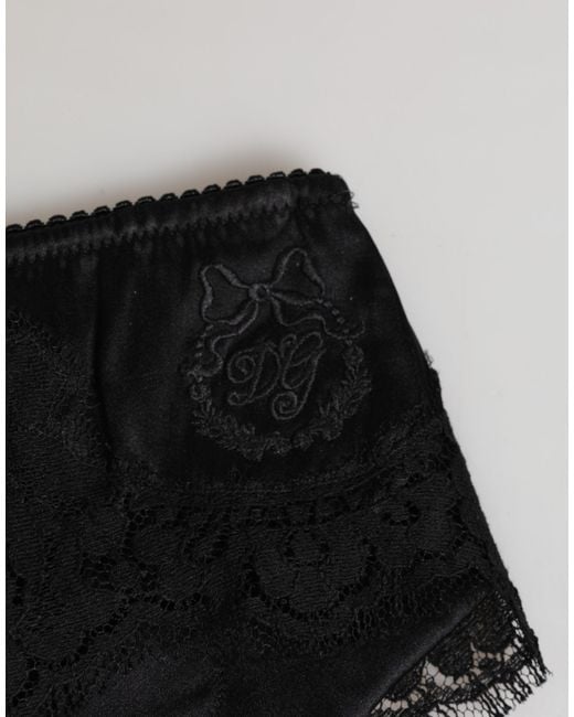 Dolce & Gabbana Black Silk Satin Floral Lace Panty Brief Underwear